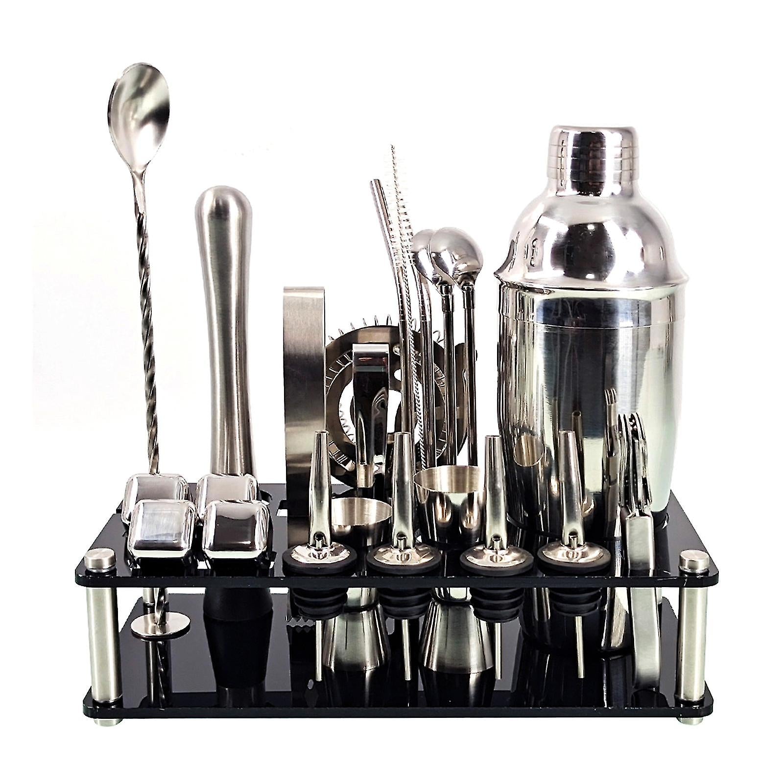 23pcs/Set Professional Versatile Stainless Steel Martini Cocktail Shaker with Stand Rovenature Accessories