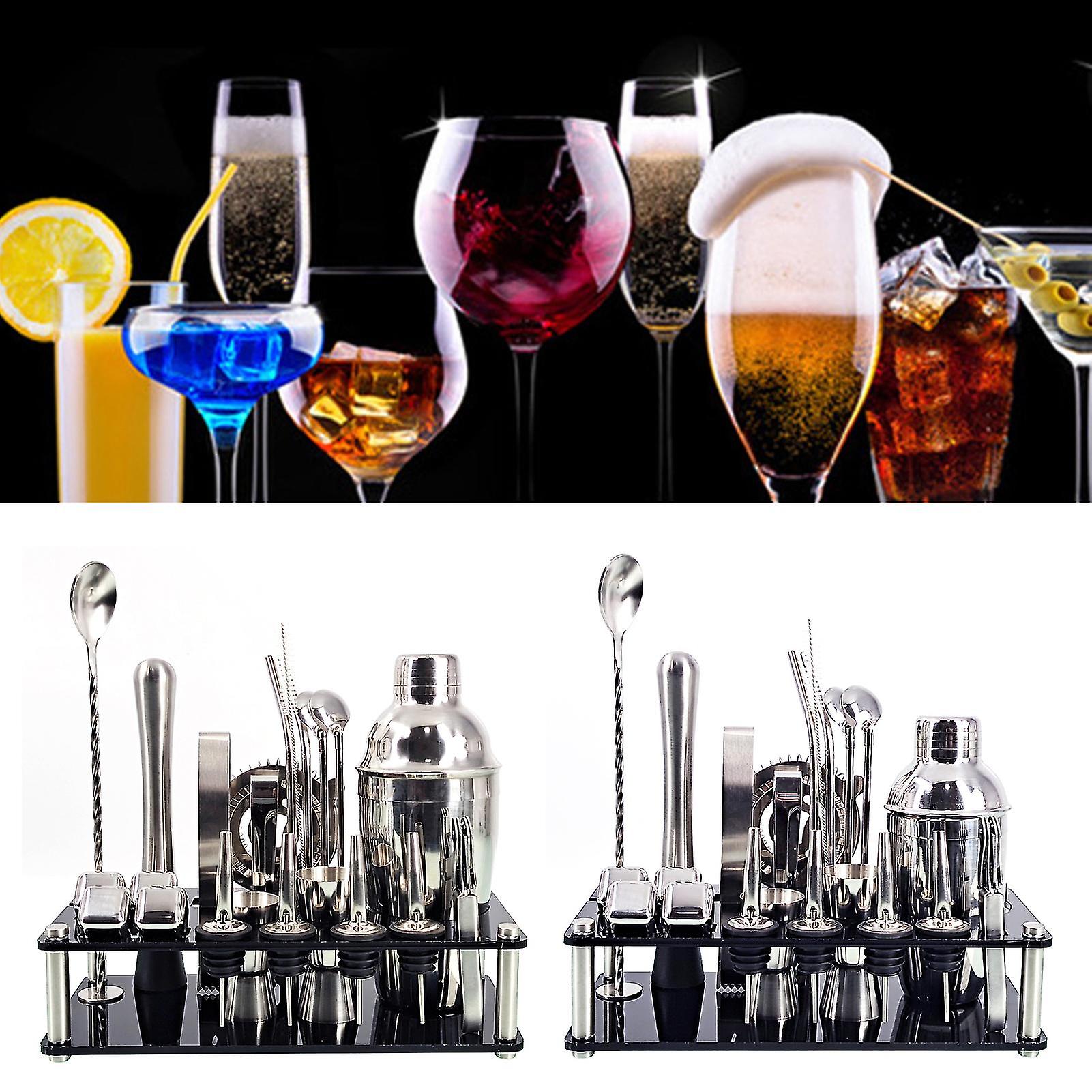 23pcs/Set Professional Versatile Stainless Steel Martini Cocktail Shaker with Stand Rovenature Accessories