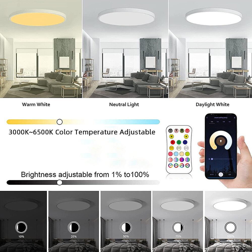 Dimmable Rovenature Ceiling Light with Remote Control Round RGB