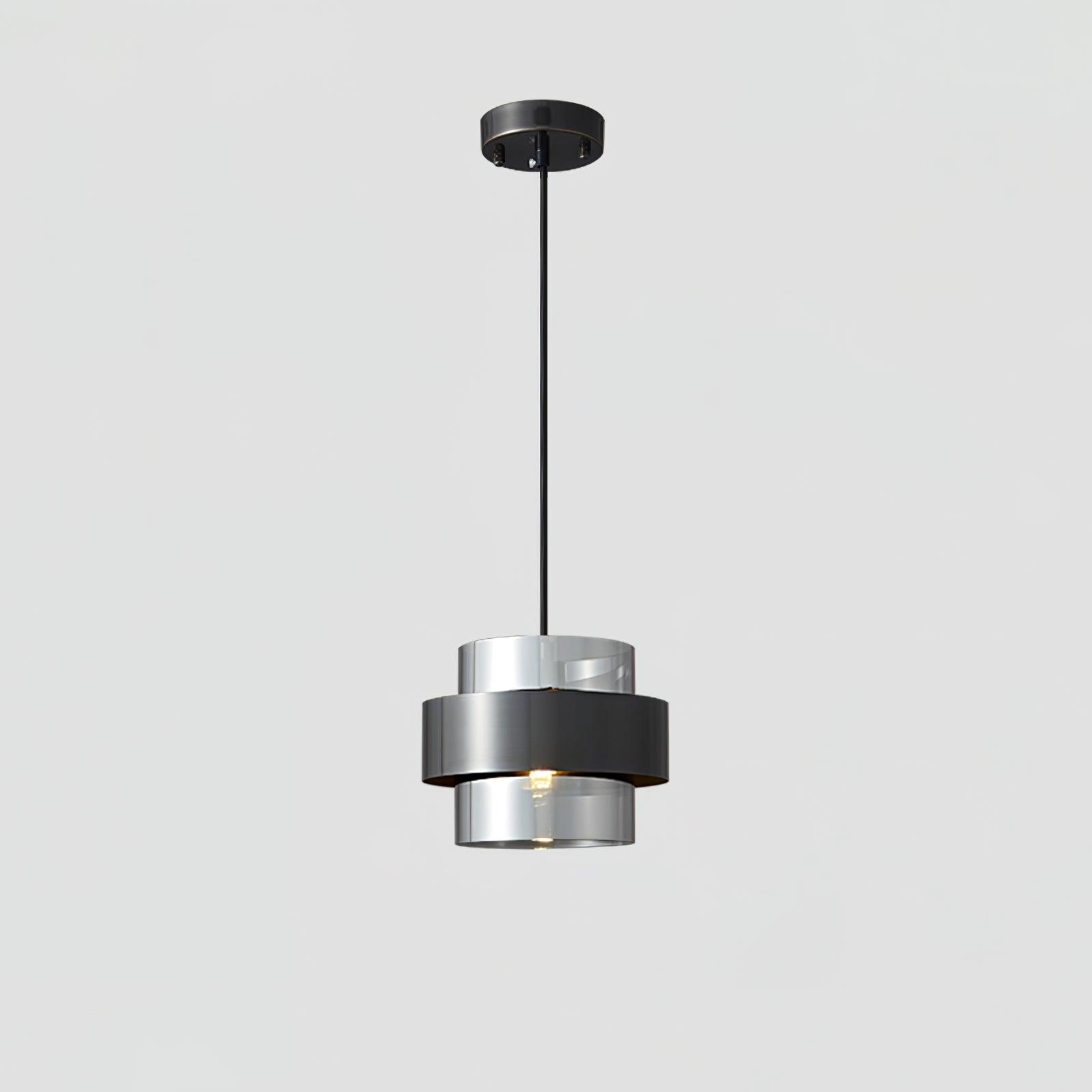 Rovenature Cylinder Down Pendant Lamp with Brass Pendant and Grey Glass Shade