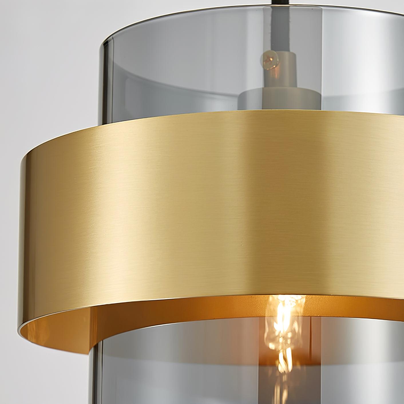 Rovenature Cylinder Down Pendant Lamp with Brass Pendant and Grey Glass Shade