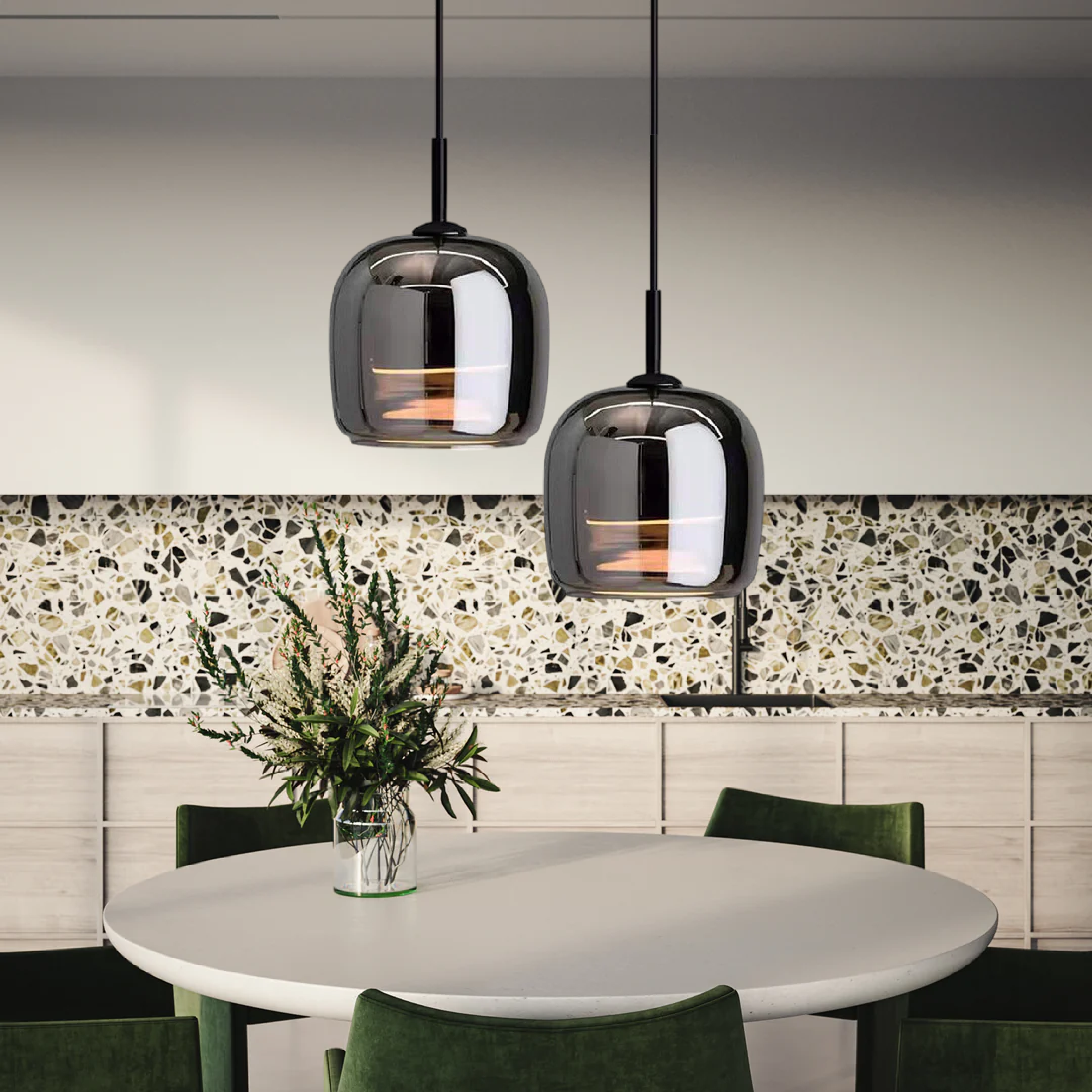 Rovenature Black Glass Pendant Light - Modern LED Chandelier for Stylish Interiors