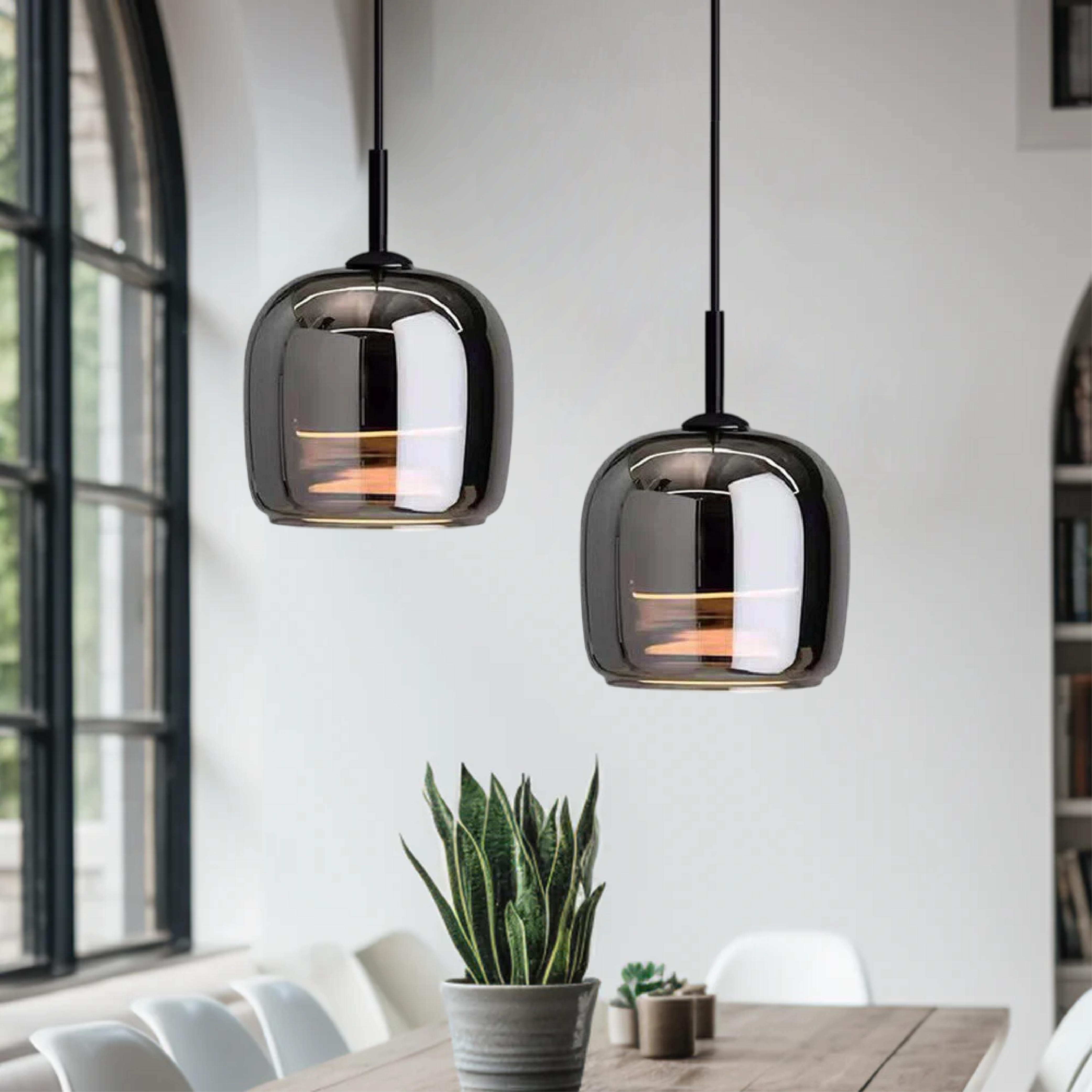 Rovenature Black Glass Pendant Light - Modern LED Chandelier for Stylish Interiors