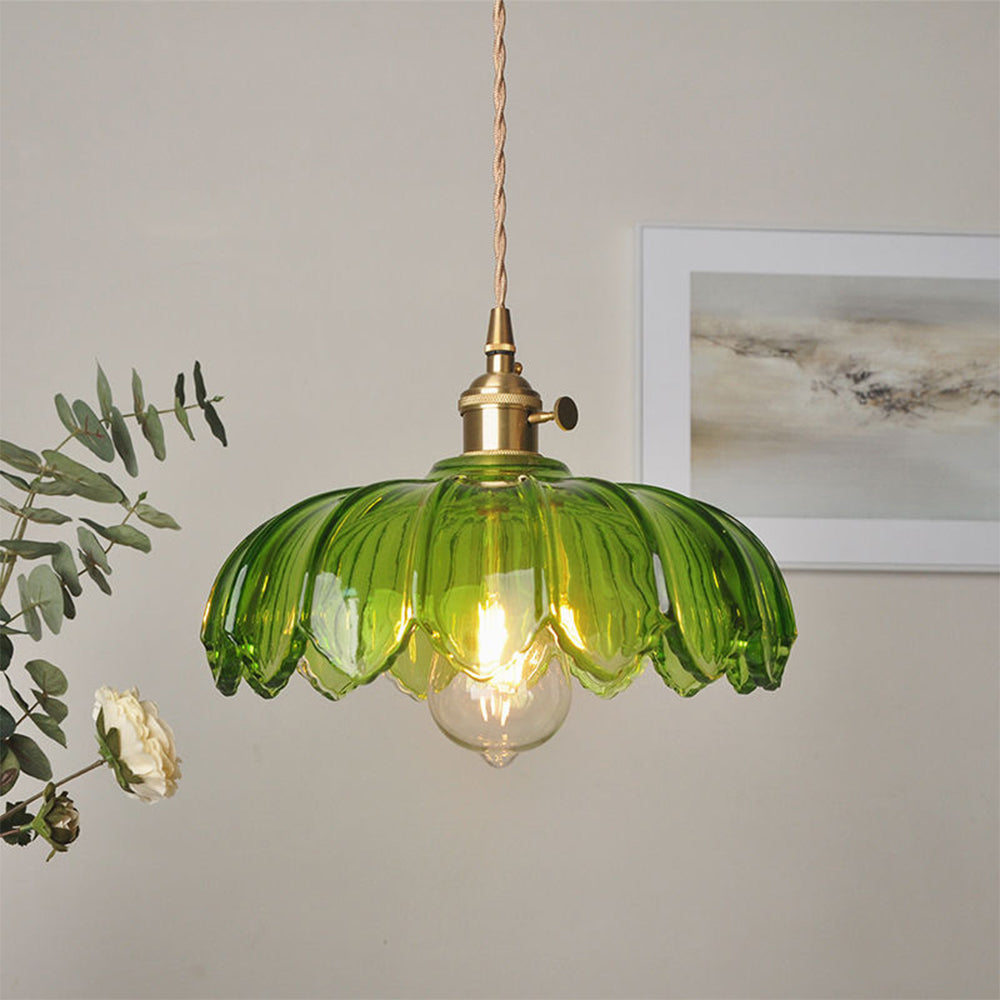 Rovenature Vintage Floral Hanging Lamp with Glazed Glass