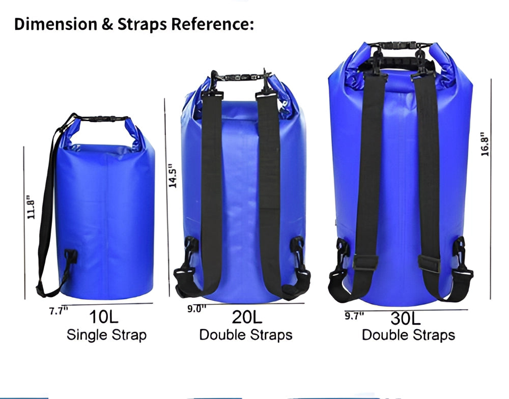 10L waterproof dry bag in a vibrant azure color, featuring durable, lightweight material ideal for outdoor adventure activities.