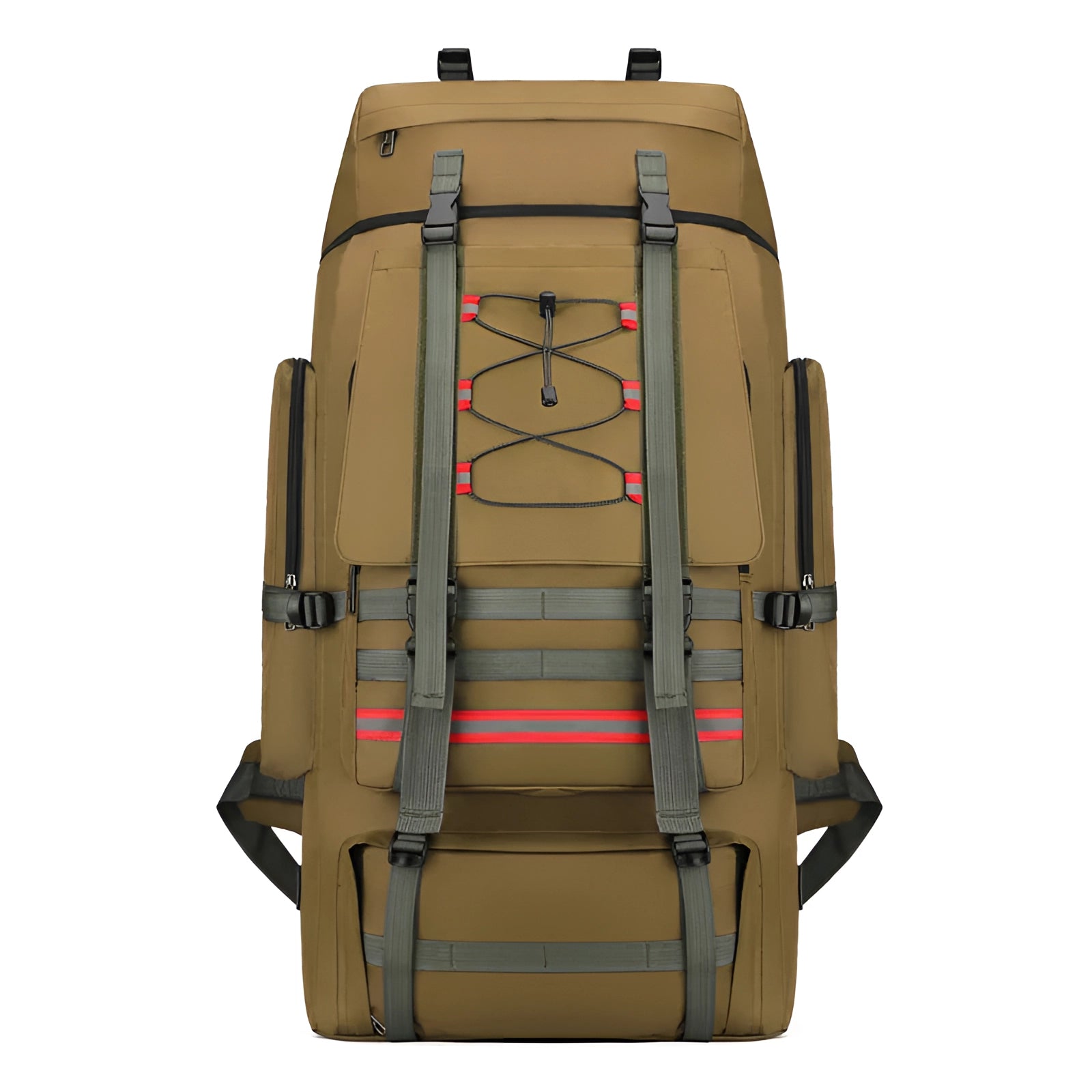 130L large khaki hiking backpack designed for high-capacity expeditions, featuring a sturdy and spacious rucksack ideal for travel and outdoor adventures.