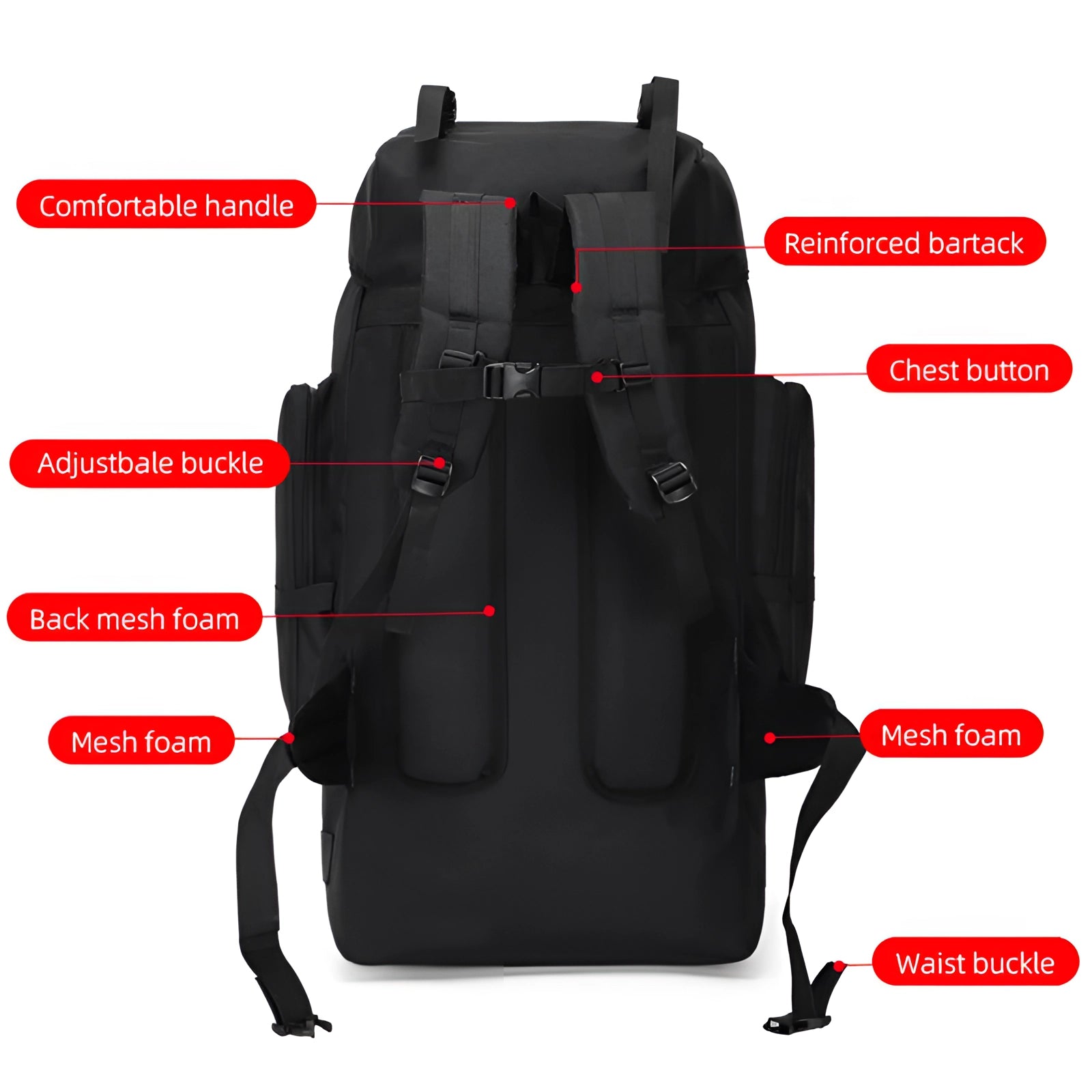 A large 130-liter hiking backpack designed for expeditions, featuring multiple compartments and sturdy straps for heavy loads, suitable for long-distance travel and outdoor adventures.