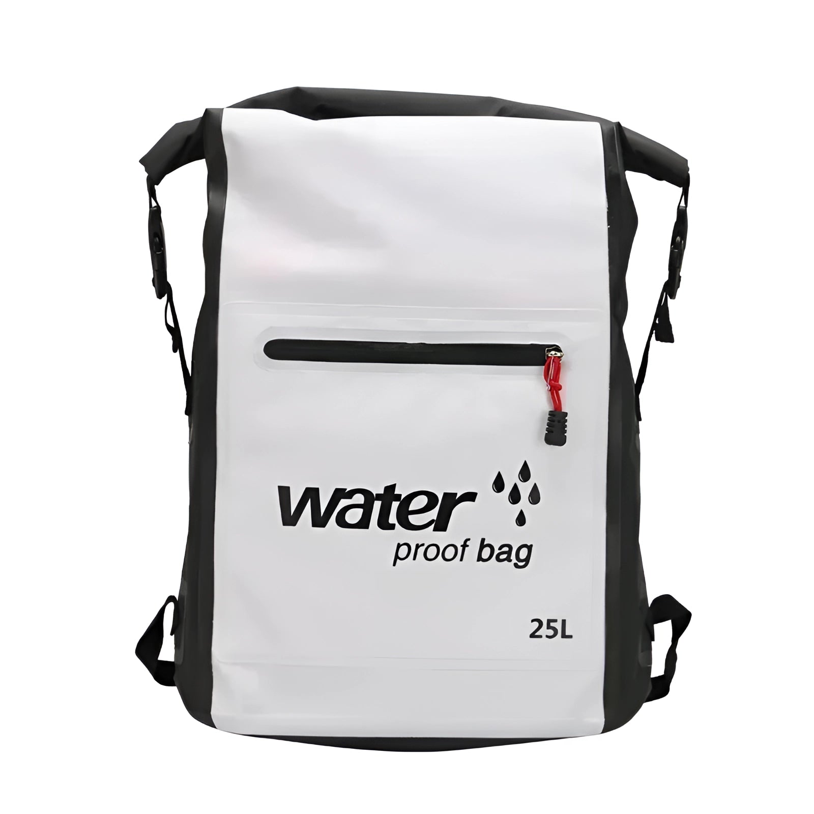 25L white waterproof backpack, durable dry bag for outdoor adventures, with adjustable straps and travel-friendly design.