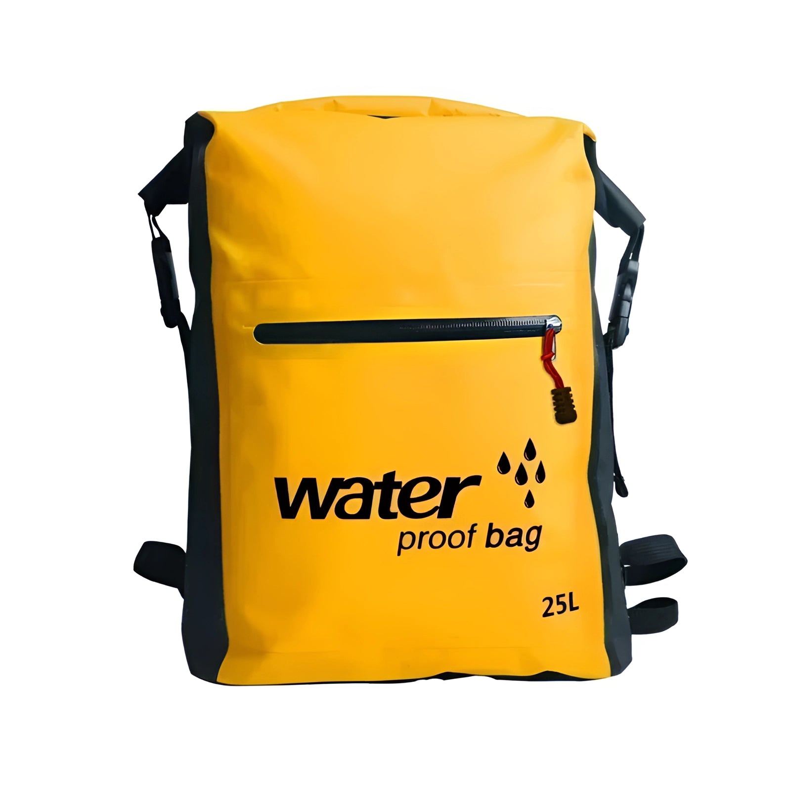 Yellow 25L waterproof backpack designed as a durable dry bag for outdoor adventures.