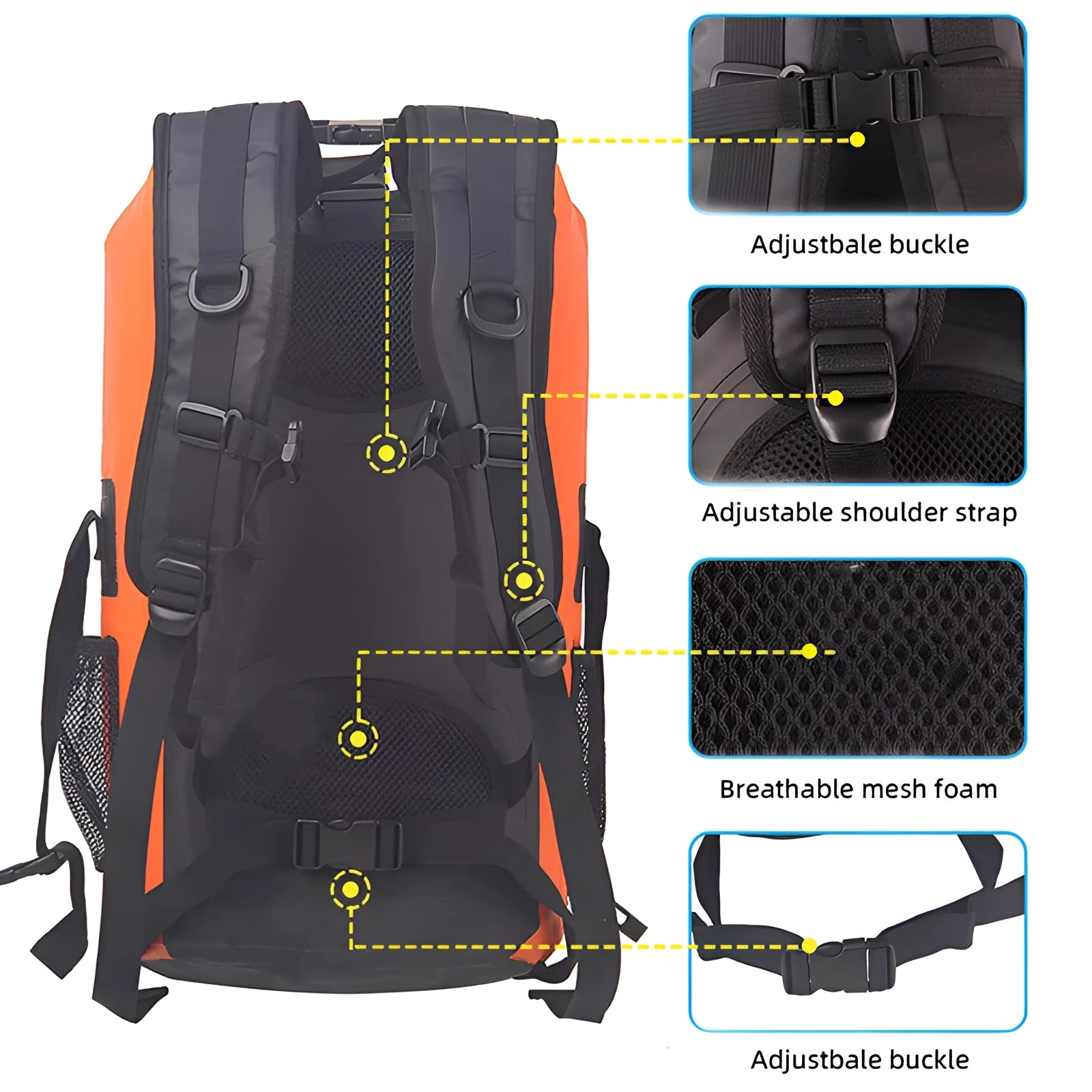 35-liter waterproof dry bag backpack designed for outdoor adventures, featuring durable material and construction suitable for protecting contents against water exposure.