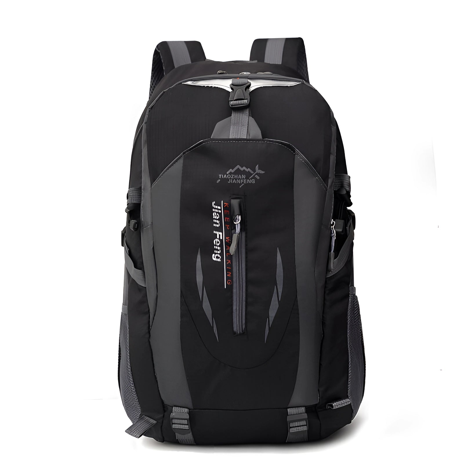 40L waterproof hiking backpack in black, lightweight with multiple compartments.