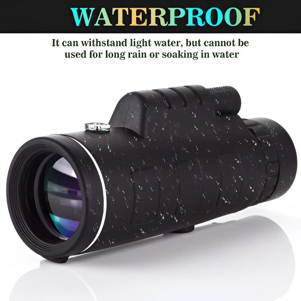 40x60 HD Night Vision Monocular with tripod and phone adapter, featuring a high-resolution lens, waterproof and portable design.