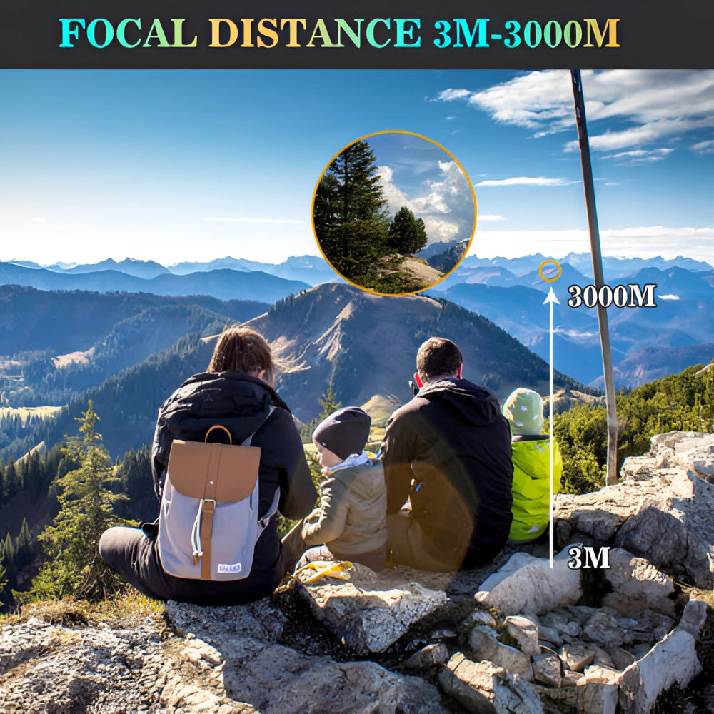 40x60 HD Night Vision Monocular with waterproof casing and tripod, set up in a mountainous natural landscape under a cloudy sky.