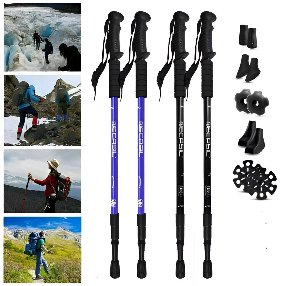 Adjustable Anti-Shock Telescopic Trekking Poles with Ergonomic Grip in Electric Blue, Lightweight Design, Ideal for Travel and Outdoor Recreation