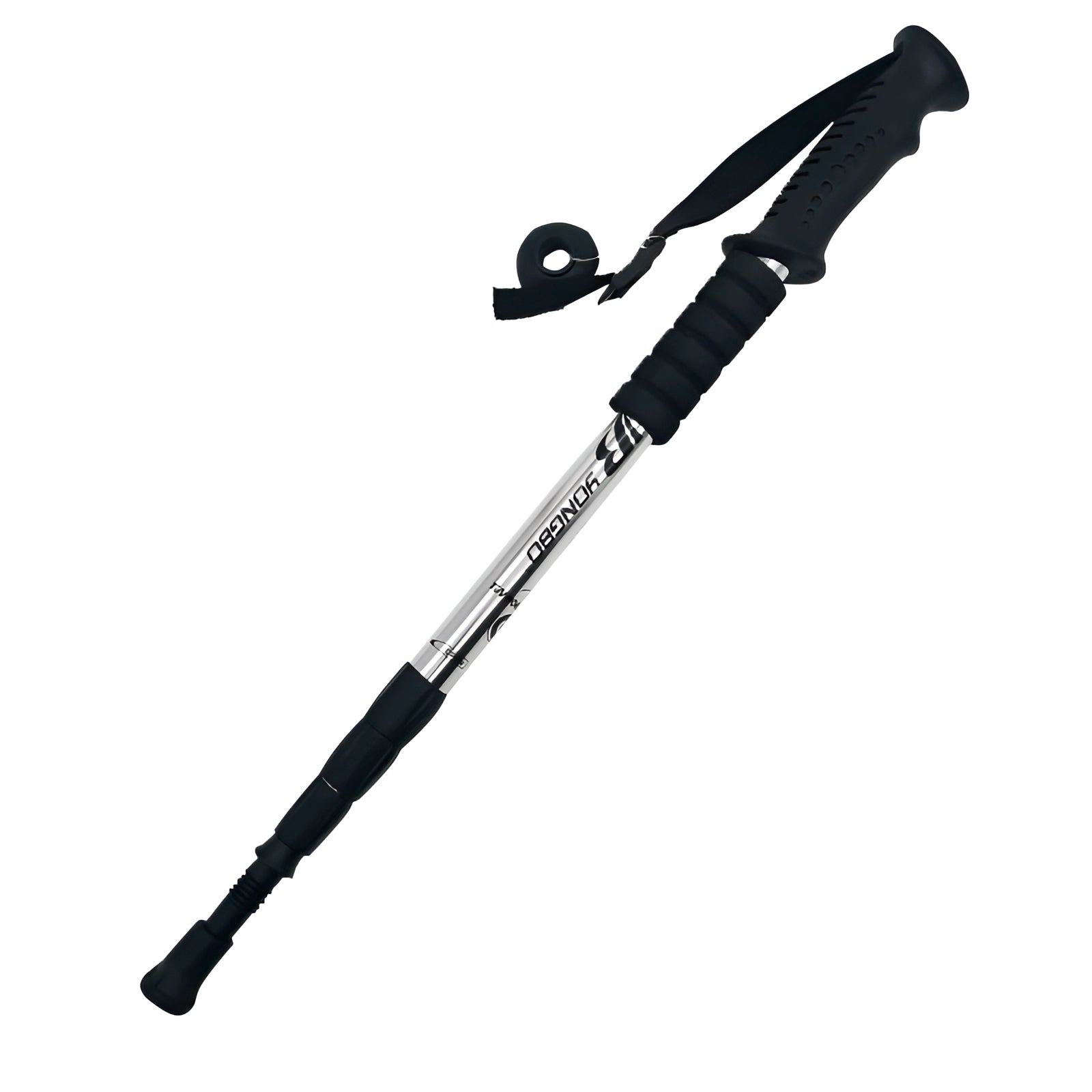 Adjustable lightweight telescopic hiking pole with ergonomic grip and shock-absorbent feature.