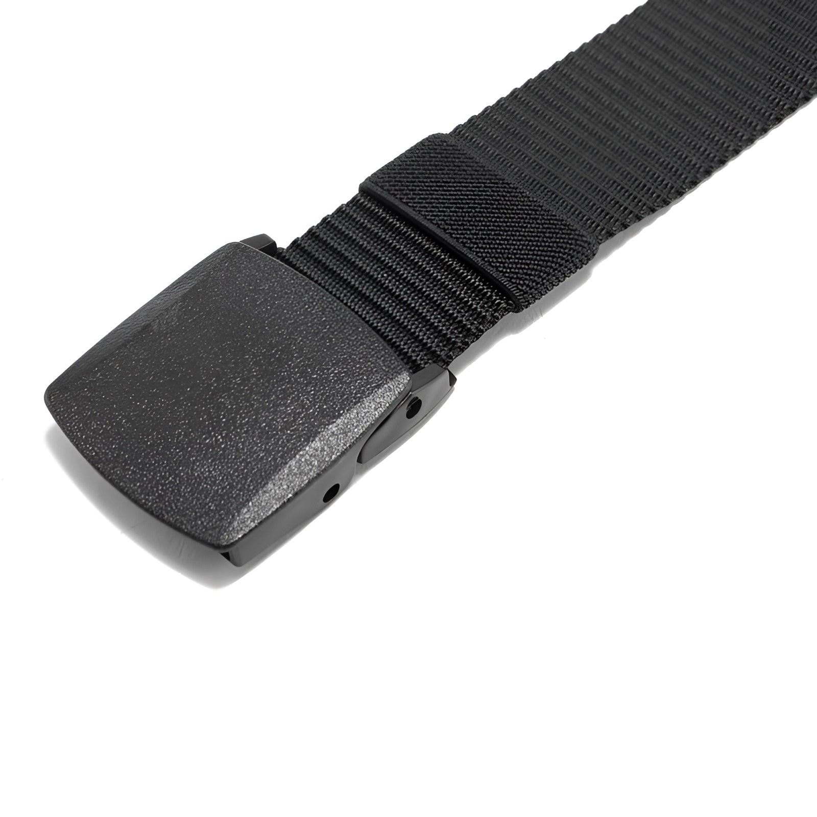 Black heavy-duty tactical belt made of adjustable nylon with a quick-release buckle, displayed against a plain background.