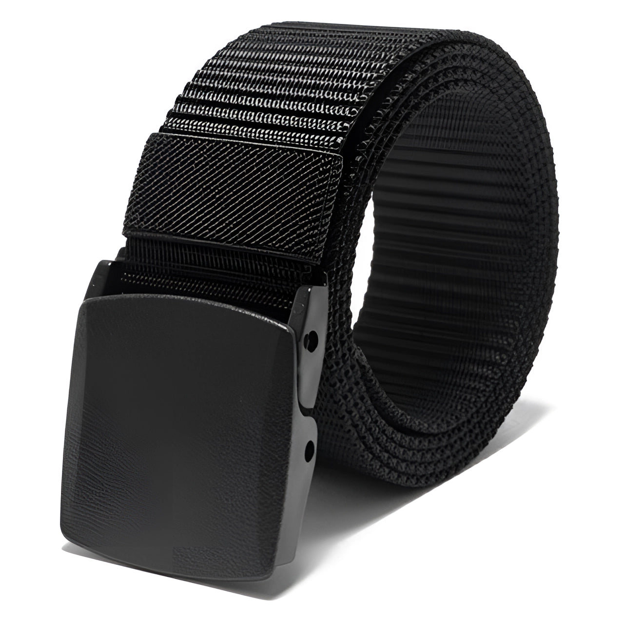 Heavy-duty black tactical belt made from adjustable nylon with a quick-release buckle.