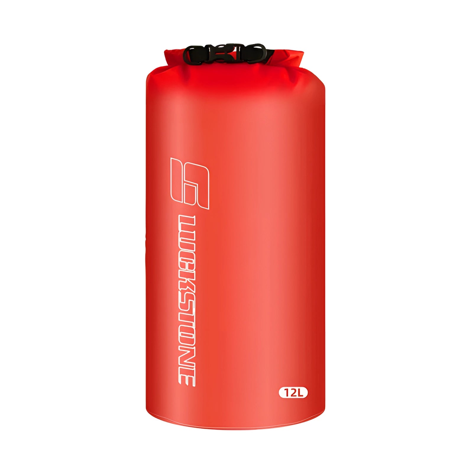 Red Blackstone Waterproof Ultralight Dry Bag - 12L, roll-top sack, cylindrical shape, designed to keep contents dry and protected.