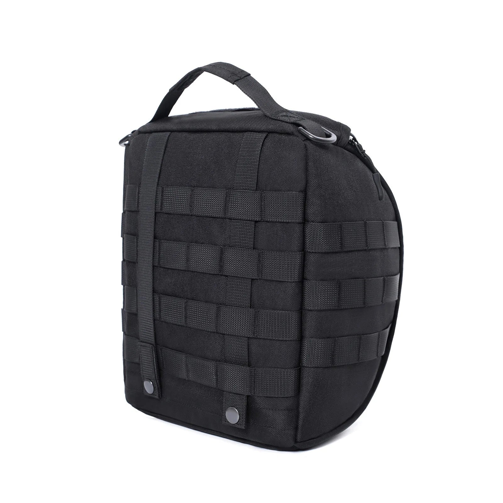 Camouflage tactical helmet bag with MOLLE padded design, suitable for carrying military gear.