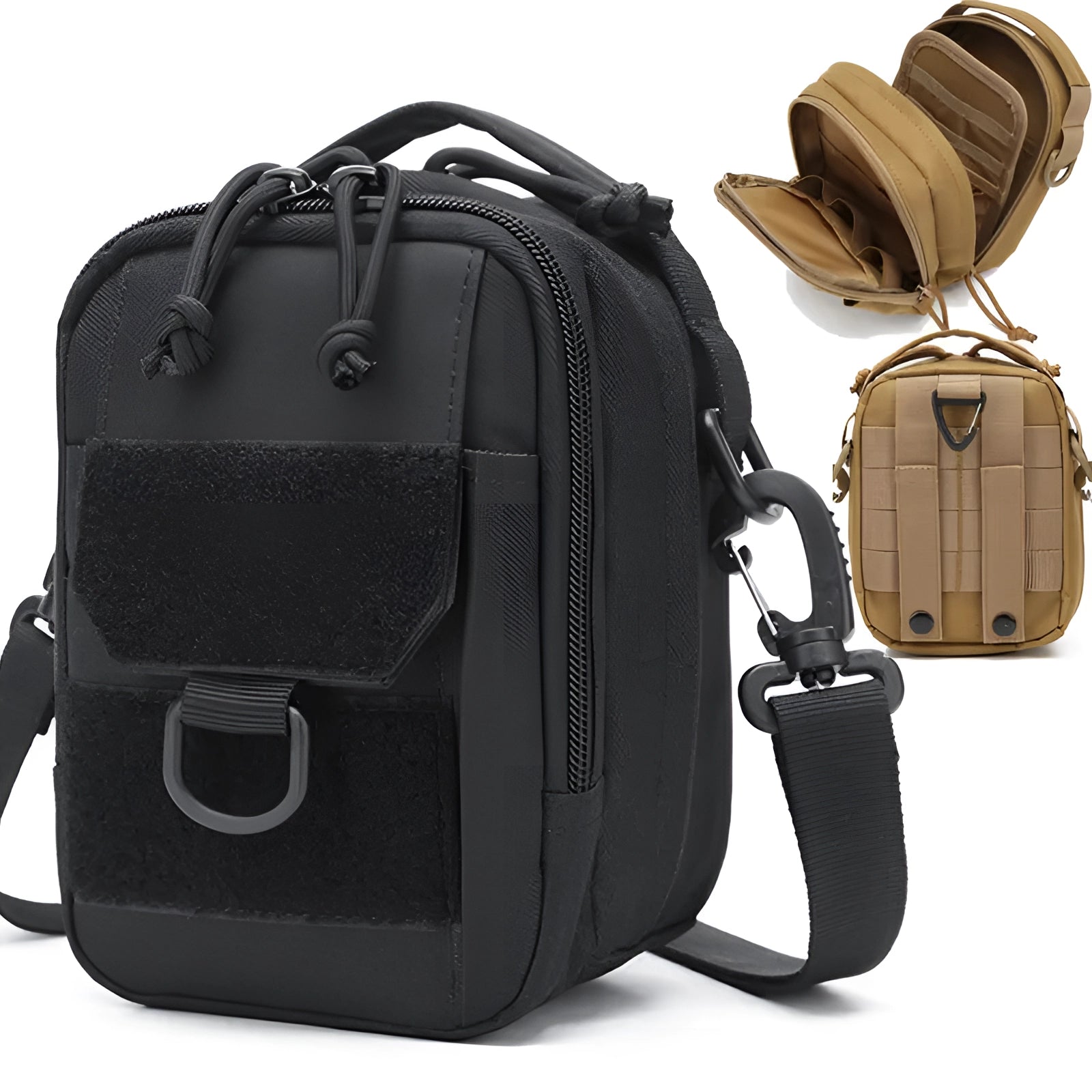 Compact tactical sling bag designed for outdoor use, featuring MOLLE webbing for easy attachment of additional gear. The bag is made from durable composite materials, ideal for organizing everyday carry (EDC) items, and is suitable for travel and business use.