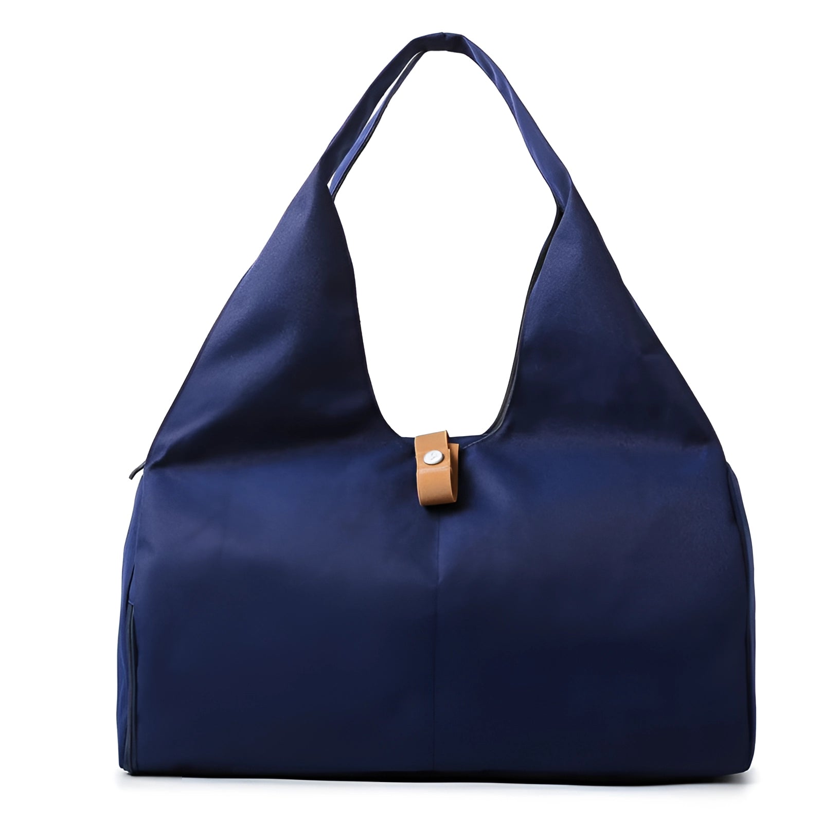 Convertible yoga mat bag in electric blue with a large capacity design, featuring a dedicated shoe compartment and a versatile shoulder strap, suitable for carrying as a hobo or shoulder bag.