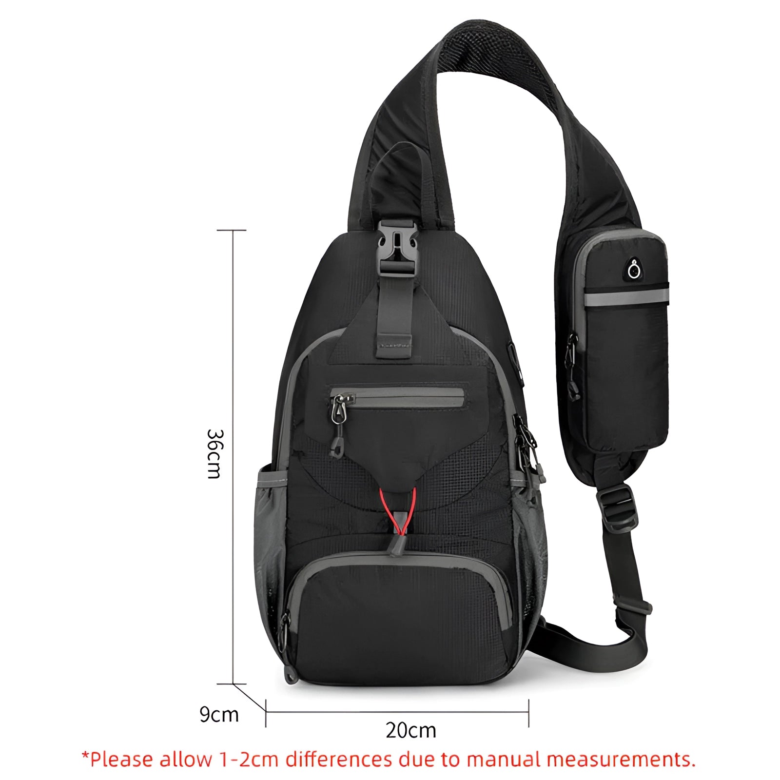 Crossbody sling backpack featuring a sleek design, water-resistant material, built-in USB port, and lightweight construction, with adjustable strap for comfort and convenience.