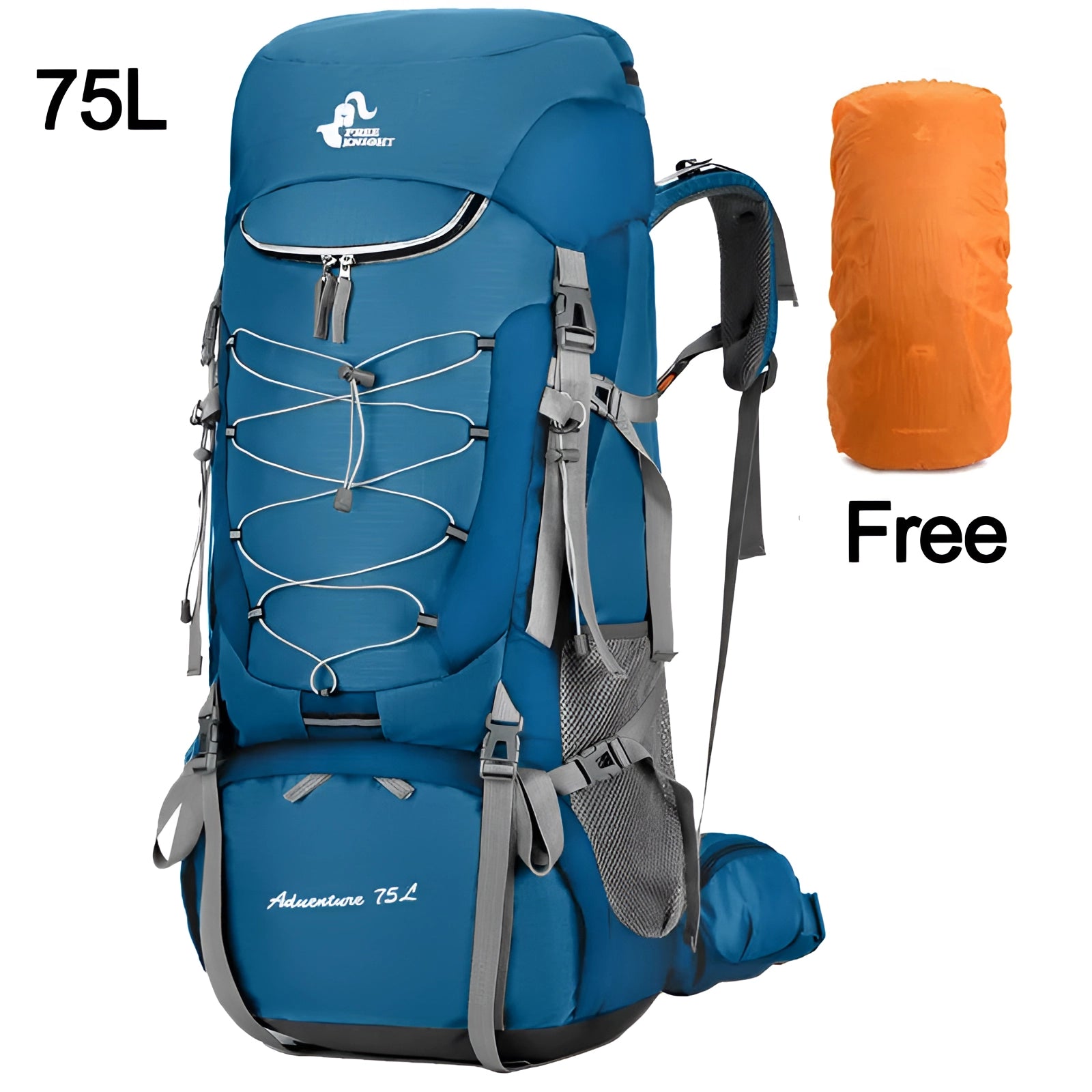 Decent blue waterproof hiking backpack with rain cover, designed for outdoor use, featuring spacious compartments and adjustable straps, suitable for sports and travel.