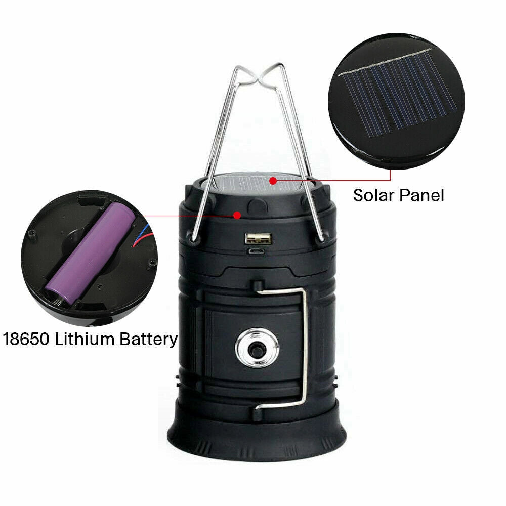 Dual-Function LED Camping Lantern & Rechargeable Flashlight - Waterproof, shown with its sleek design and durable exterior.