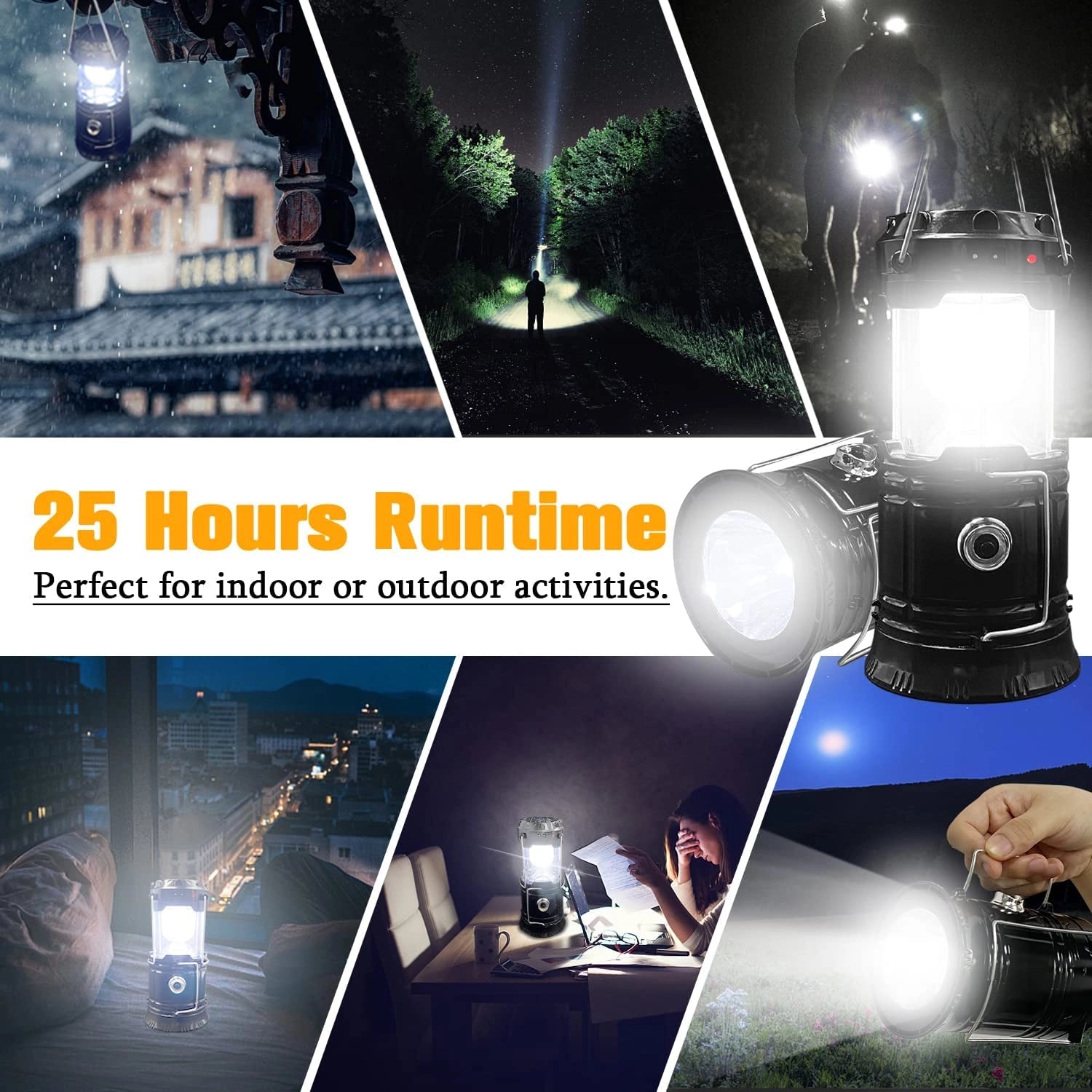 Dual-Function LED Camping Lantern and Rechargeable Flashlight - Waterproof, featuring bright LED lighting and durable design suitable for outdoor use.