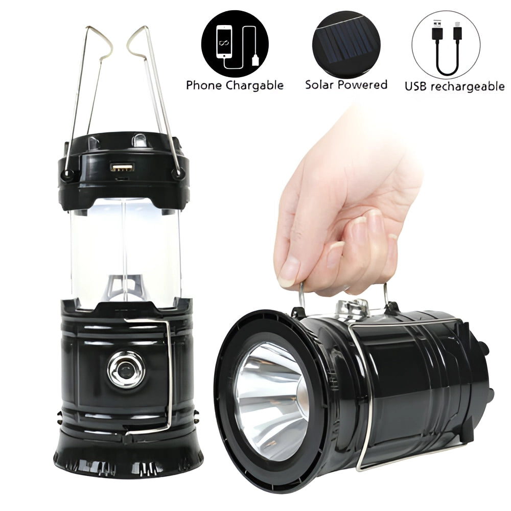 Dual-Function LED Camping Lantern & Rechargeable Flashlight, waterproof, shown in a well-lit product photograph.