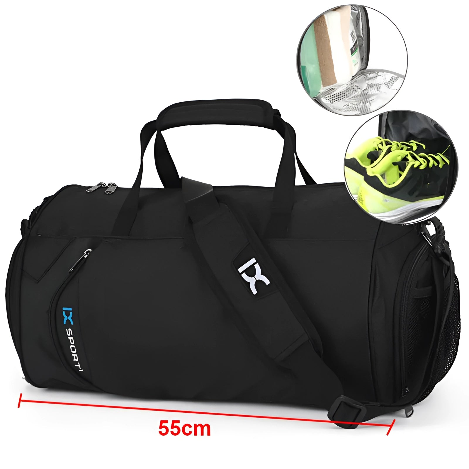 Durable waterproof sports duffel bag with a shoe compartment, designed for athletes and travelers, featuring sturdy handles and a spacious main compartment, suitable for various sports gear and accessories.