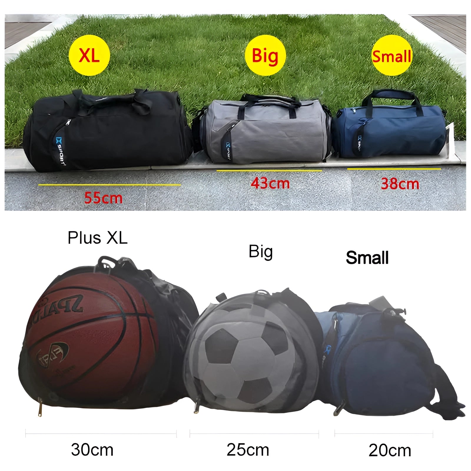 Durable waterproof sports duffel bag in black with shoe compartment, suitable for sports and travel.