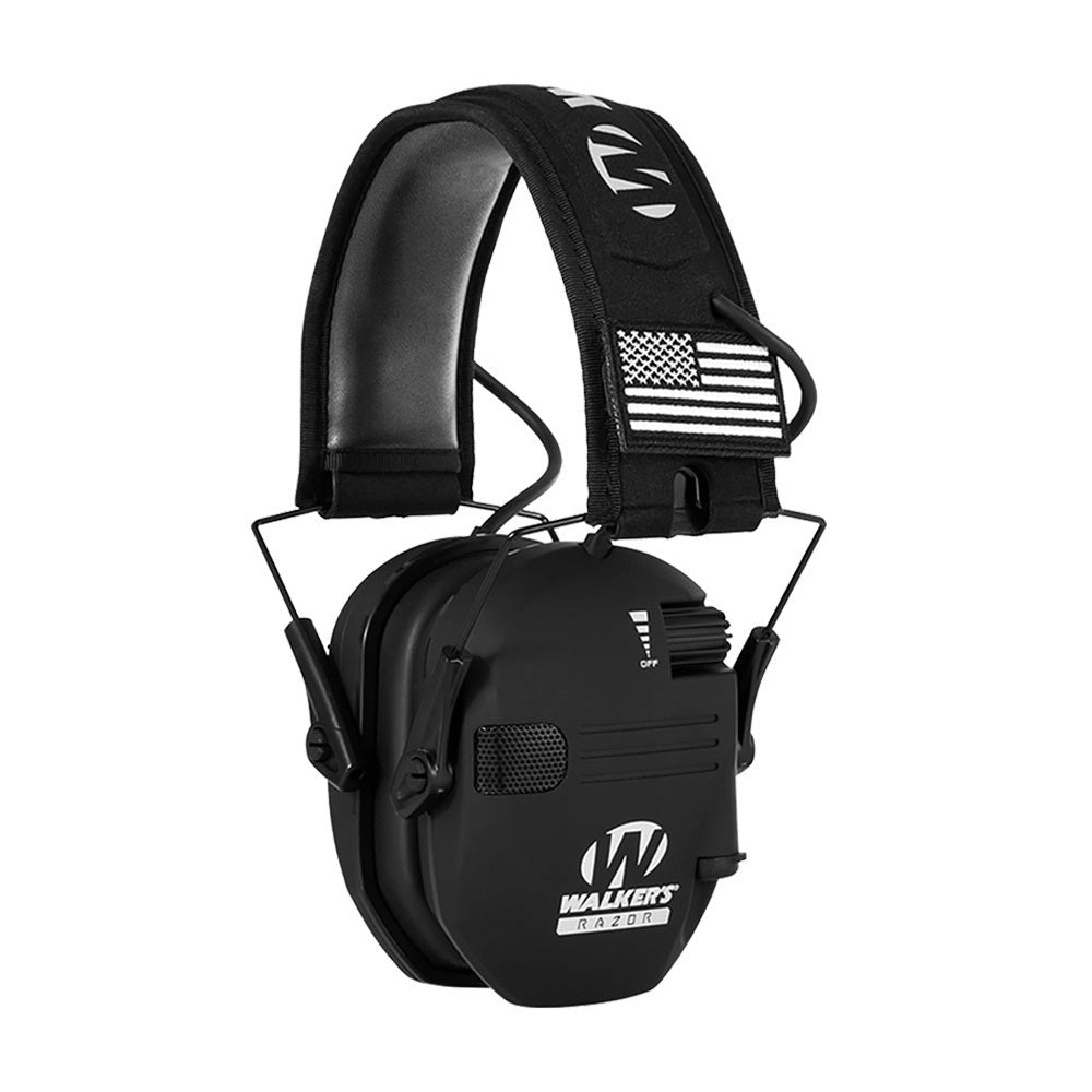 Black Electronic Noise-Canceling Earmuffs, Tactical Shooting, Military Grade, Adjustable, Without Case.