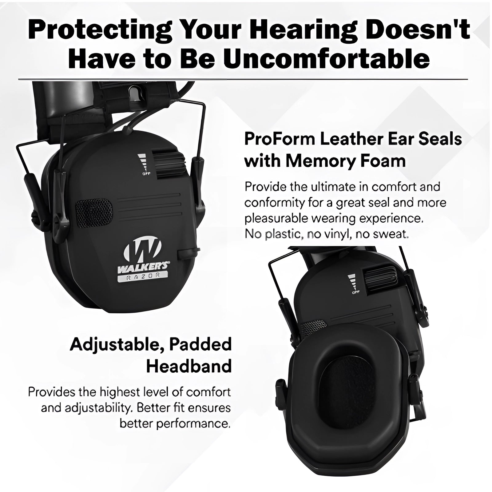 Electronic noise-canceling earmuffs, military grade, adjustable with tactical design, featuring cushioned ear pads and durable headband.