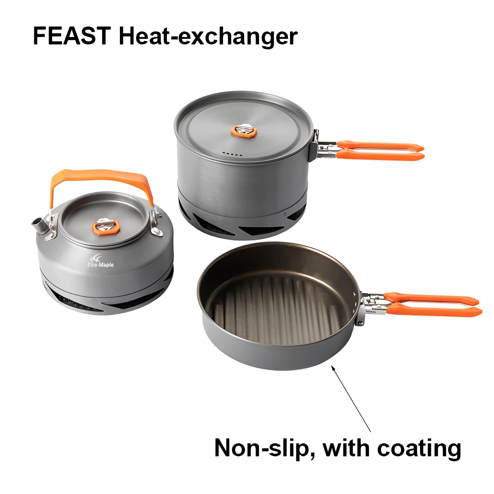 Lightweight anodized aluminum camping cookset in gray, featuring non-stick pots and pans, designed for outdoor cooking and camping activities.