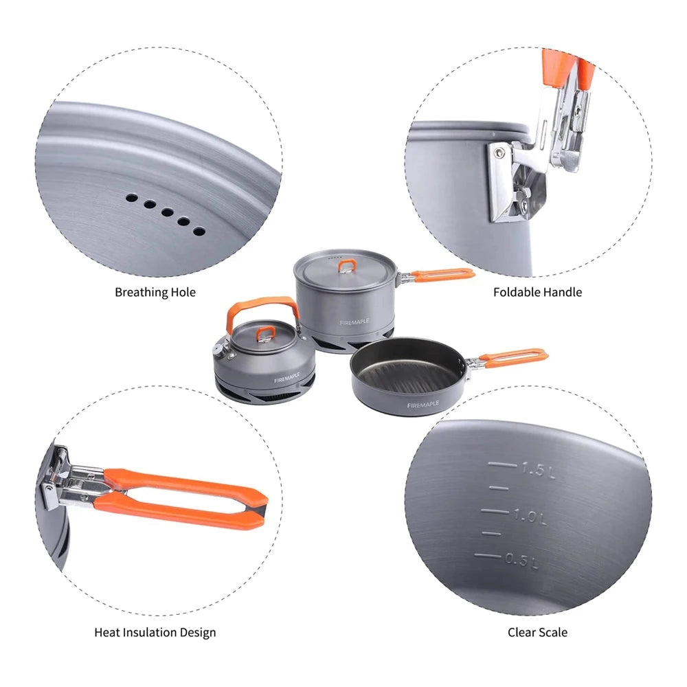 
A Fire Maple compact camping cookset made of lightweight anodized aluminum, featuring a stackable cylindrical design.