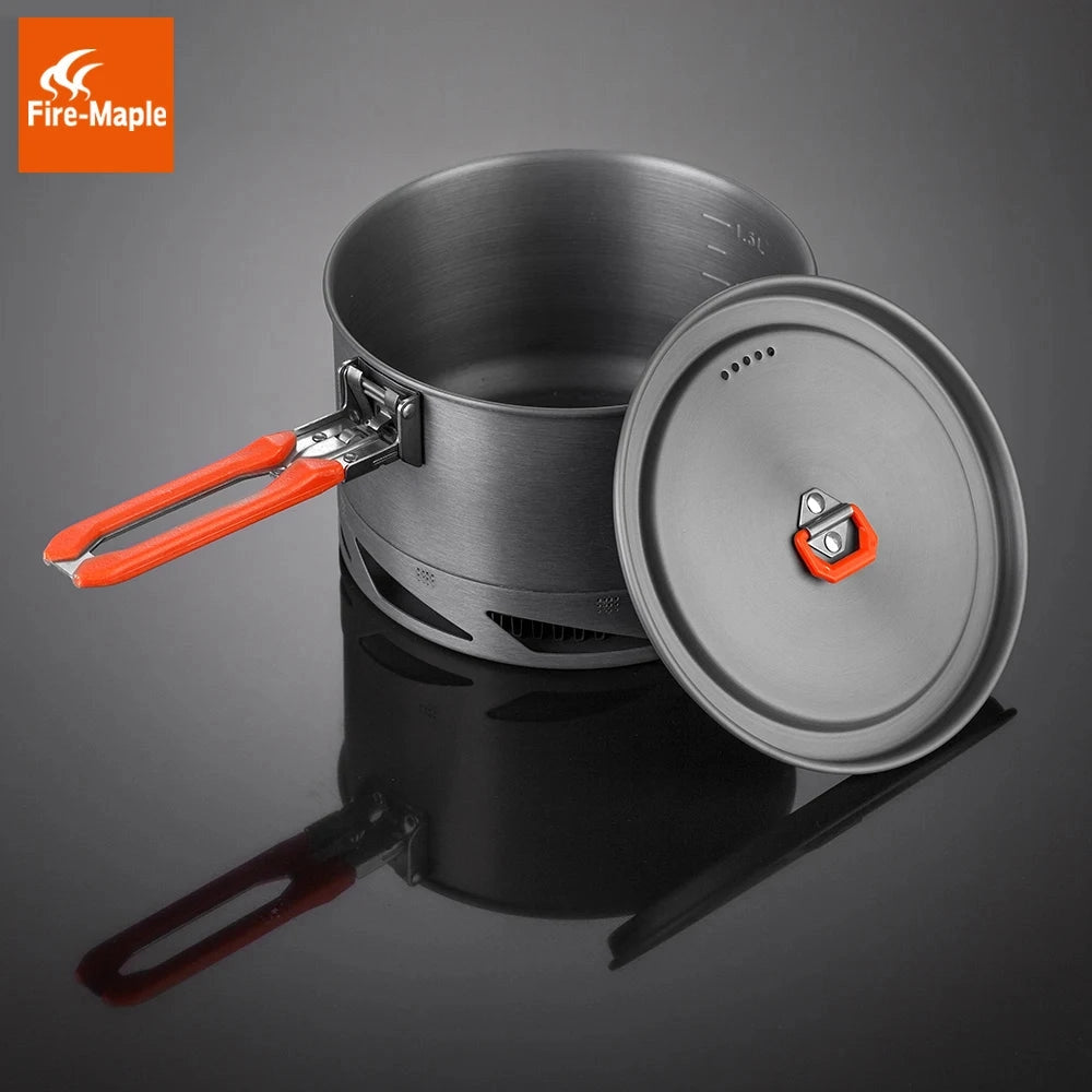 Lightweight camping pot with heat exchanger, featuring a durable construction suitable for outdoor cooking on gas stoves.