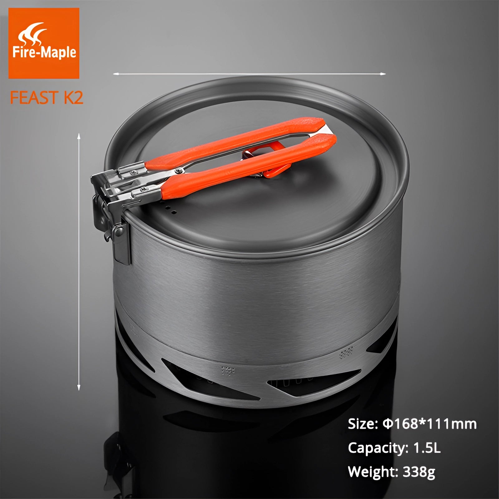 Lightweight camping pot with heat exchanger, featuring a cylindrical design and compact build ideal for outdoor cooking.