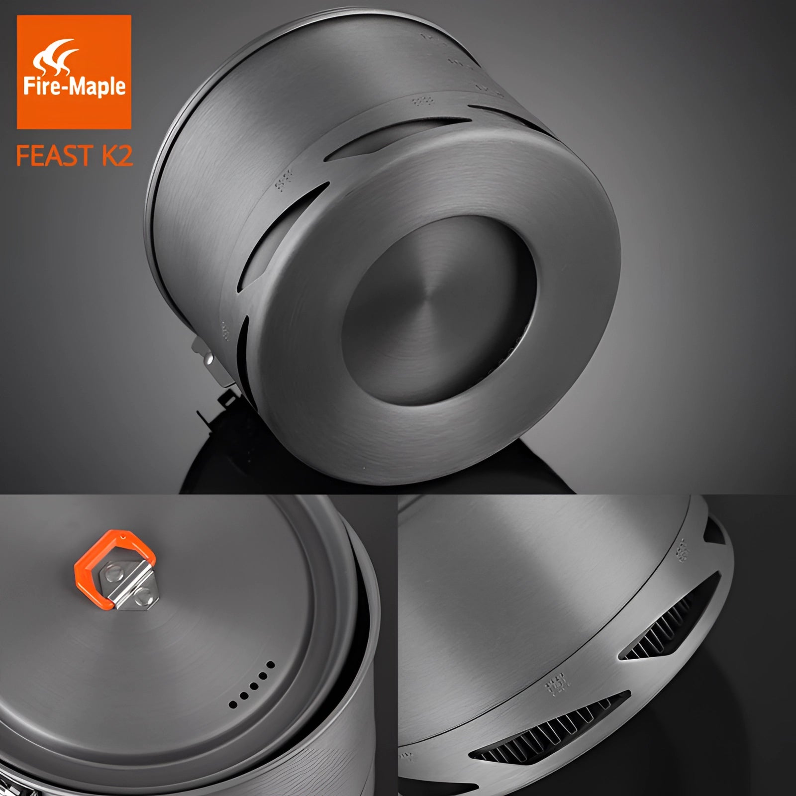 Fire-Maple FEAST K2 lightweight camping pot with heat exchanger, featuring a cylindrical design in silver color.