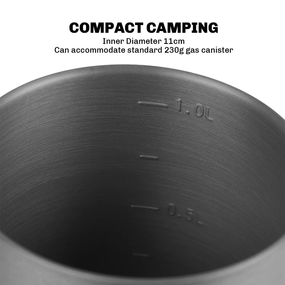 Lightweight Fire-Maple FMC-XK6 camping pot with a 1-liter capacity, featuring a durable metal construction and a heat exchanger design for efficient cooking.