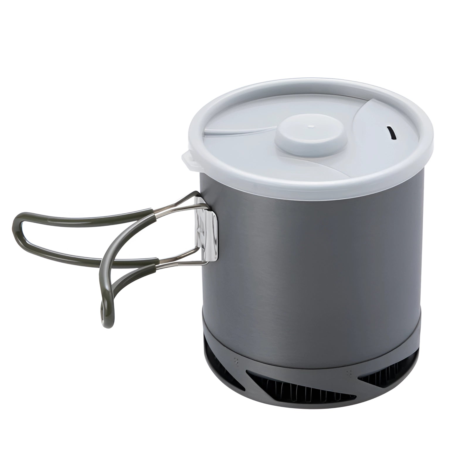 Fire-Maple FMC-XK6 Lightweight Heat Exchanger Camping Pot 1L with white lid, featuring a cylinder shape designed for efficient heat transfer, suitable for outdoor cooking and camping use.