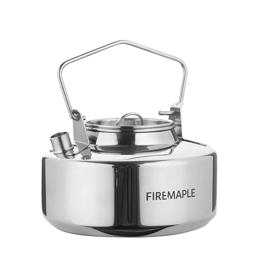 Durable 1L Firemaple Antarcti stainless steel camping kettle with a sleek design, perfect for boiling water outdoors.