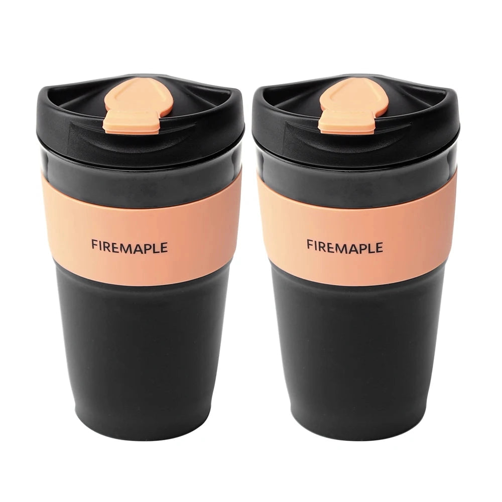 Collapsible silicone travel cup in orange, featuring a leakproof design and lightweight construction, shown in a set of two.