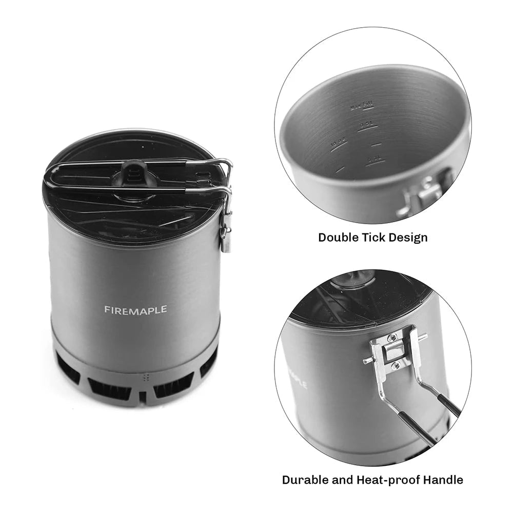 Ultralight camping pot with heat exchanger, designed for efficient cooking outdoors, featuring a stylish design suitable for boiling liquids like coffee.