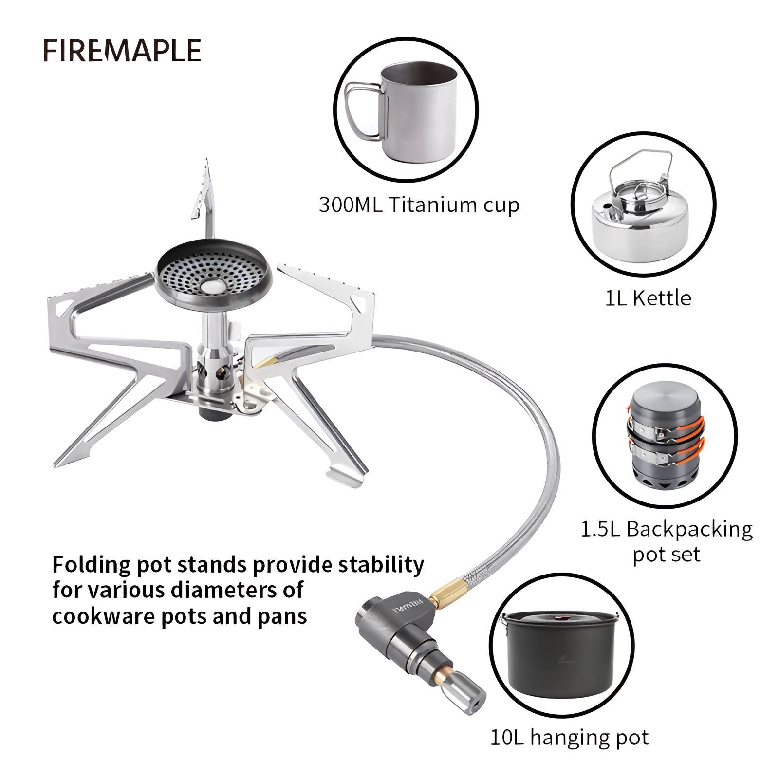 High-efficiency camping burner with a sturdy design, featuring a circular base and durable components, ideal for outdoor cooking.