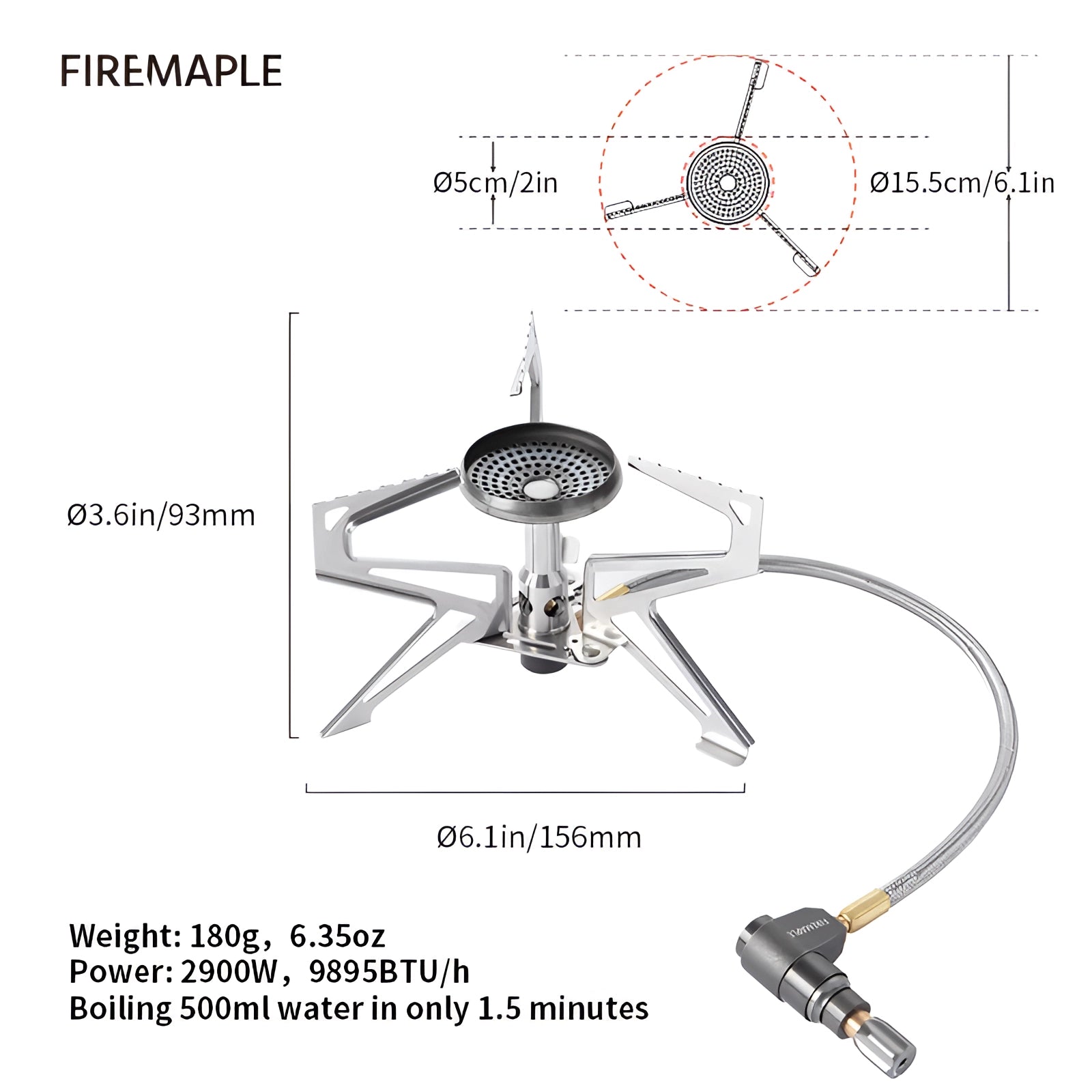 High-efficiency Firemaple Polaris remote gas stove designed for camping, featuring a compact and durable metal construction with precise engineering details for optimal performance.