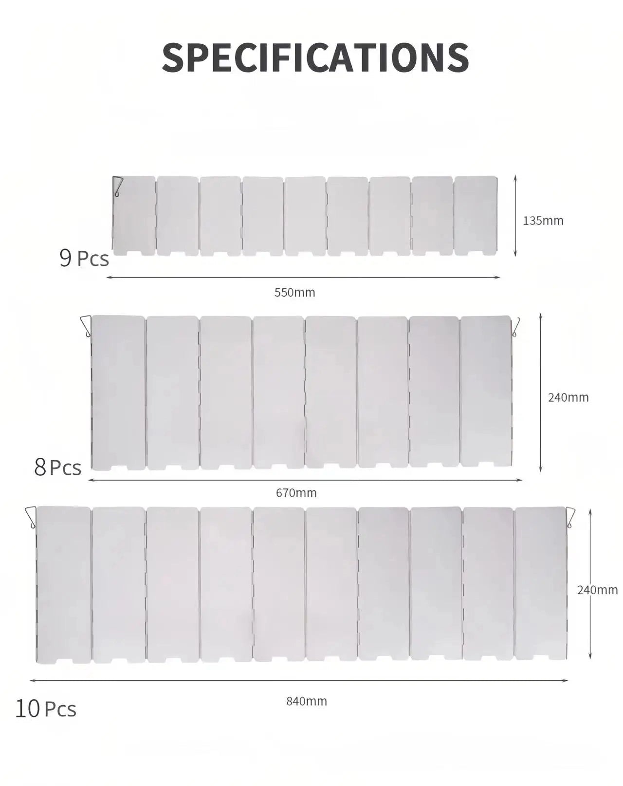 Foldable aluminum camping stove windscreen with parallel rectangular panels, designed as a lightweight outdoor wind guard.