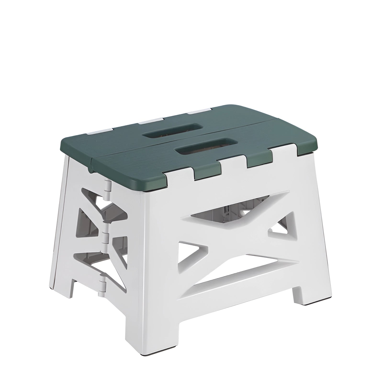 Foldable portable camping stool in S green color, designed for lightweight and durable outdoor use.