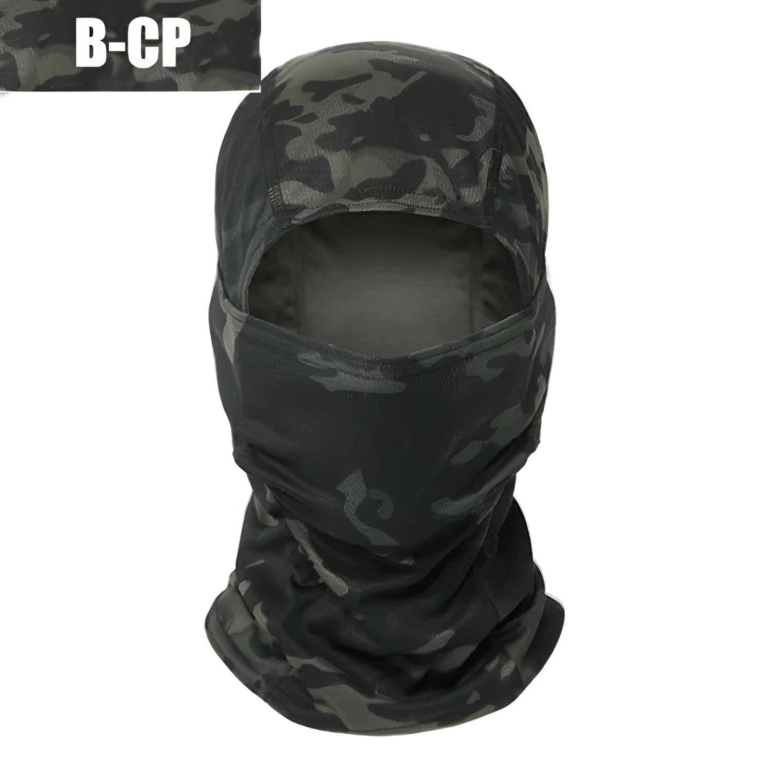 Full-Face Tactical Camouflage Balaclava - Breathable, Windproof, Thermal, displayed on a mannequin head, showcasing a detailed camouflage pattern and snug fit.