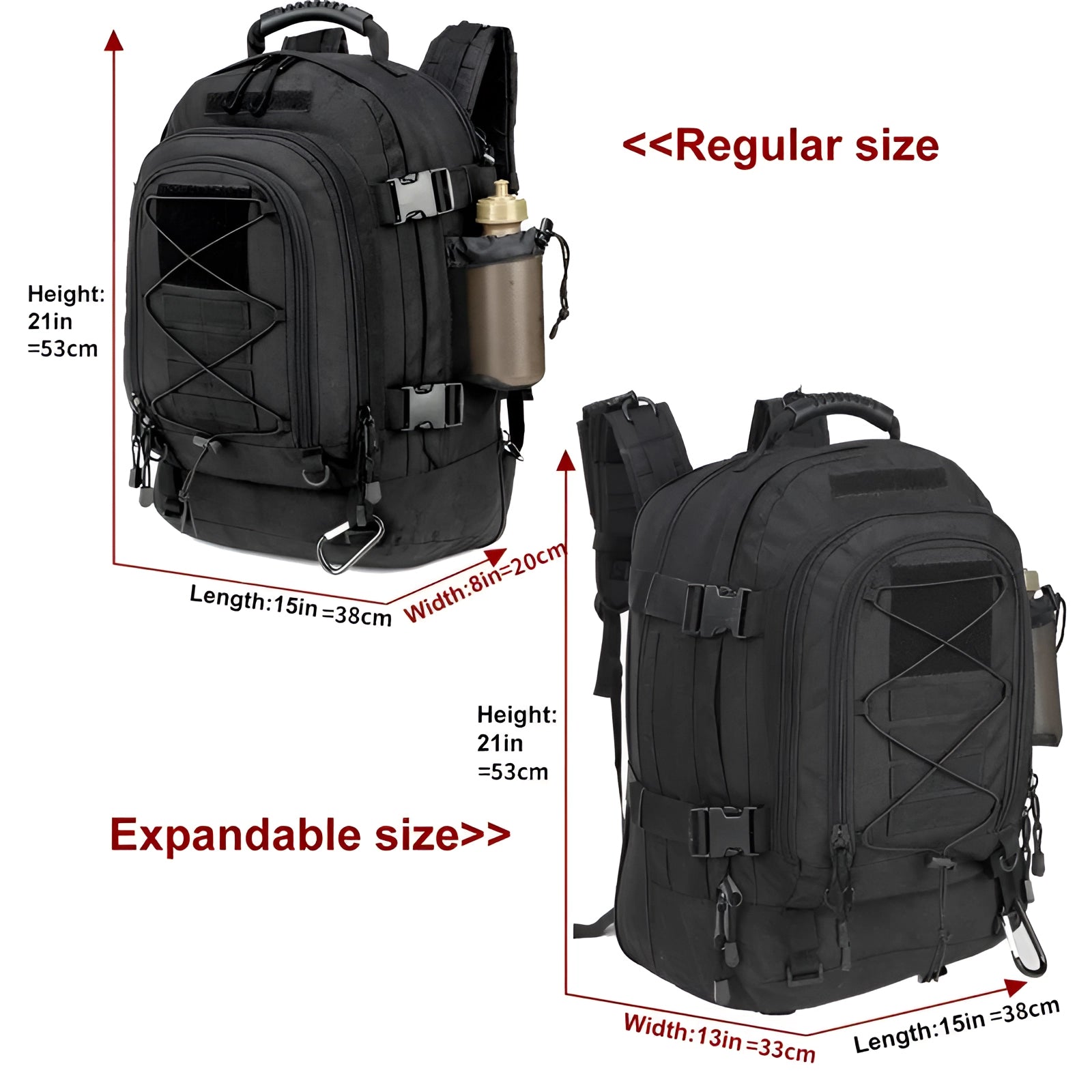 High-Capacity 60L Military-Grade Tactical Backpack with MOLLE Webbing, featuring durable composite material and ample storage compartments, designed for travel and personal protection.